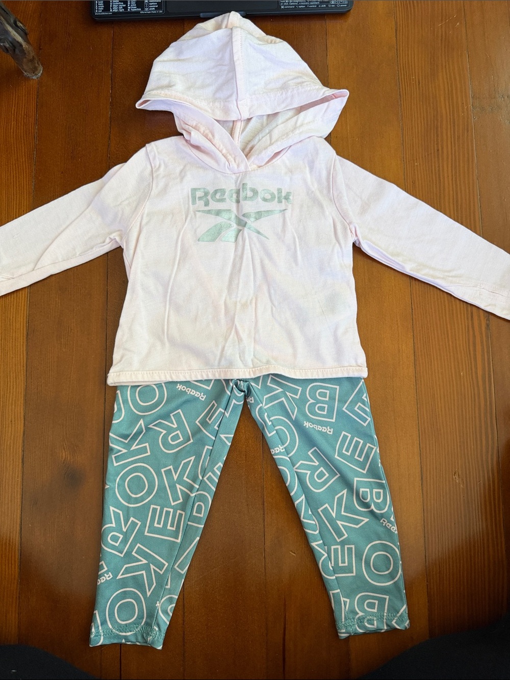 Reebok Pink Hoodie and Teal Logo Leggings Kids
